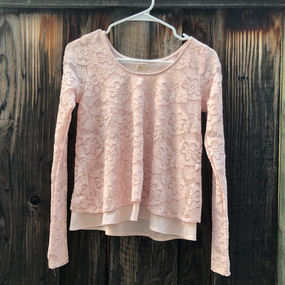 Hollister Blush Floral Lace Long Sleeve Top
